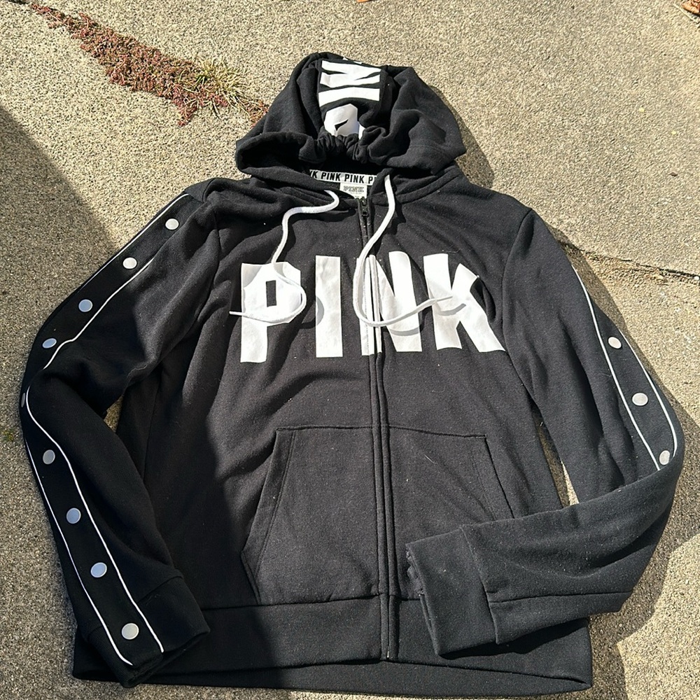 Snap sleeve PINK by Victoria’s Secret full zip hoodie! Size large! Like new!